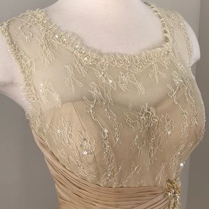 Val Stefani Cream Lace and Sequin Detail Gown